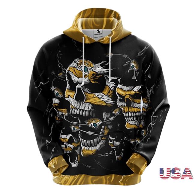 NFL Jacksonville Jaguars Skull Yellow Hoodie, Zip Hoodie 3D All