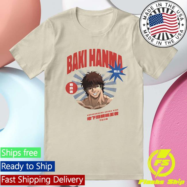 Yujin Clothing Baki Hanma Underground Arena King Tshirt Soft Cream Yujin Clothing Baki Hanma Underground Arena King Tshirt Soft Cream