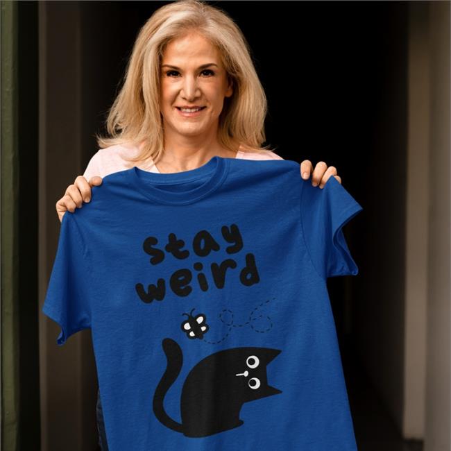 Qwertee Merch Stay Weird Cat Tees