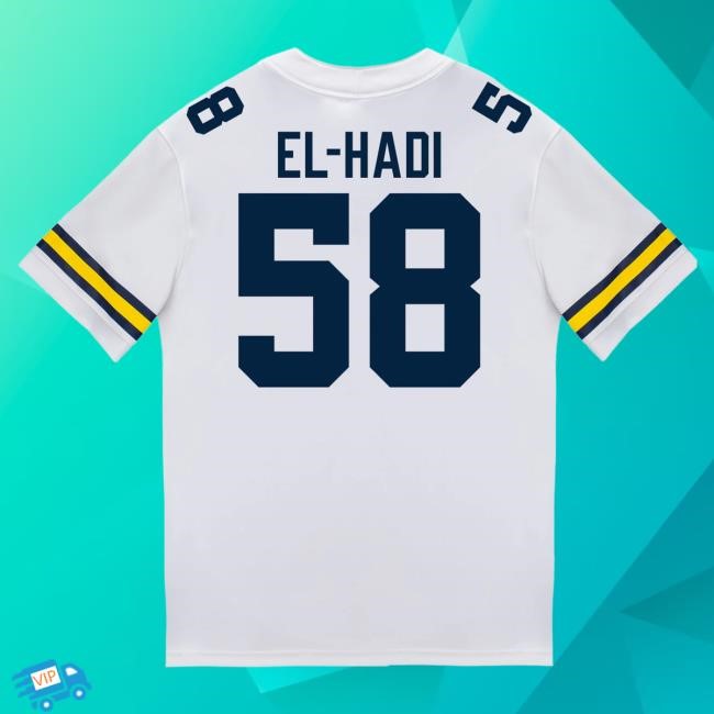 The M Den Michigan Wolverines #58 Giovanni El-Hadi Student Athlete White Football Jersey Top Shirt