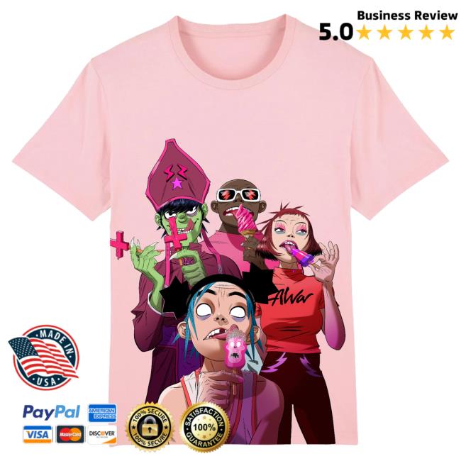 Official Gorillaz Merch Store Gorillaz Pink Lollies Tshirt Gorillaz Apparel Clothing Shop