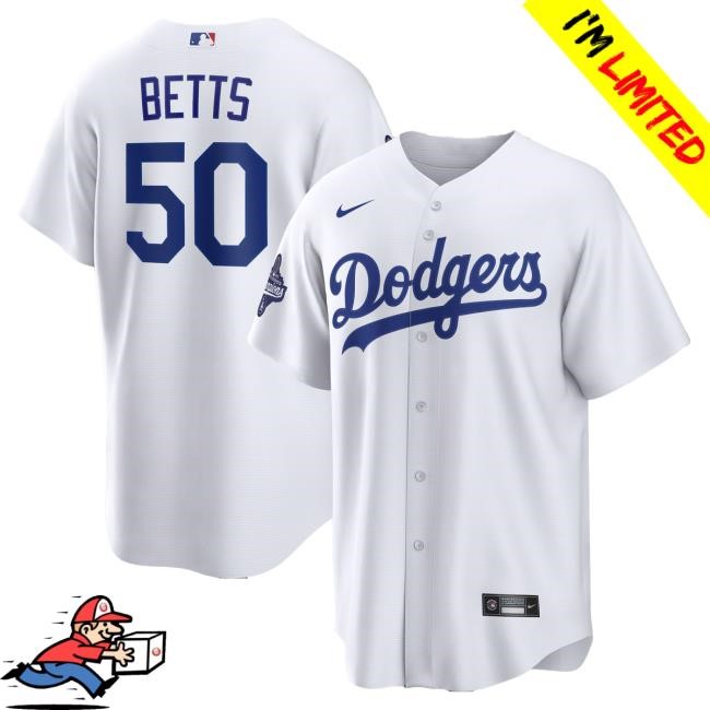 Men's Los Angeles Dodgers Mookie Betts Nike White 2025 World Series Champions Home Replica Jersey T Shirt Official MLB Shop