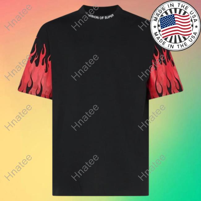 Official Vision Of Super Black Shirt 2023 With Reversed Red Flames On Sleeves