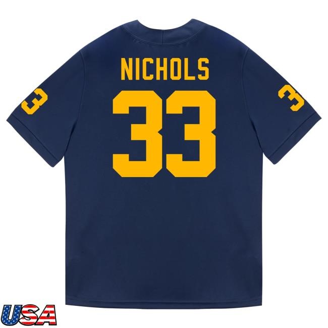 The M Den Michigan Wolverines #33 Dominic Nichols Student Athlete Blue Football Jersey Tee
