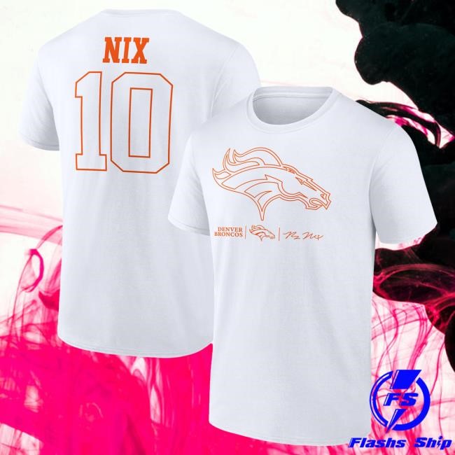 Official Denver Broncos Clothing Men's Bo Nix White Denver Broncos Outline Player Tee DenverBroncos