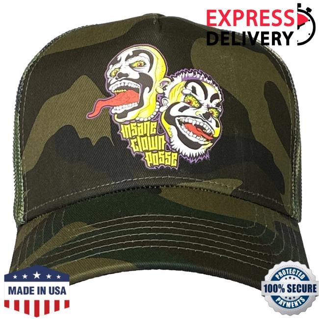 Official Icp Merch Clothing Store Insane Clown Posse "Spooky Clowns" Curved Bill Snapback Hat In Camo