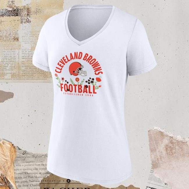 Official Women's Shedeur Sanders White Cleveland Browns Floral Name & Number V-Neck Top Shirt