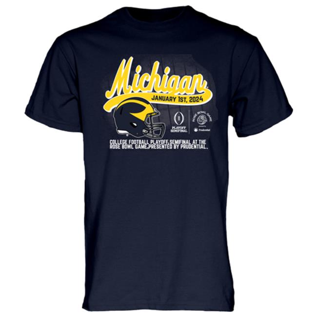 Official Mden Merch Store The M Den Michigan Rose Bowl Blue84 University Of Michigan Football 2024 Rose Bowl Game Navy T Shirt Mden Apparel