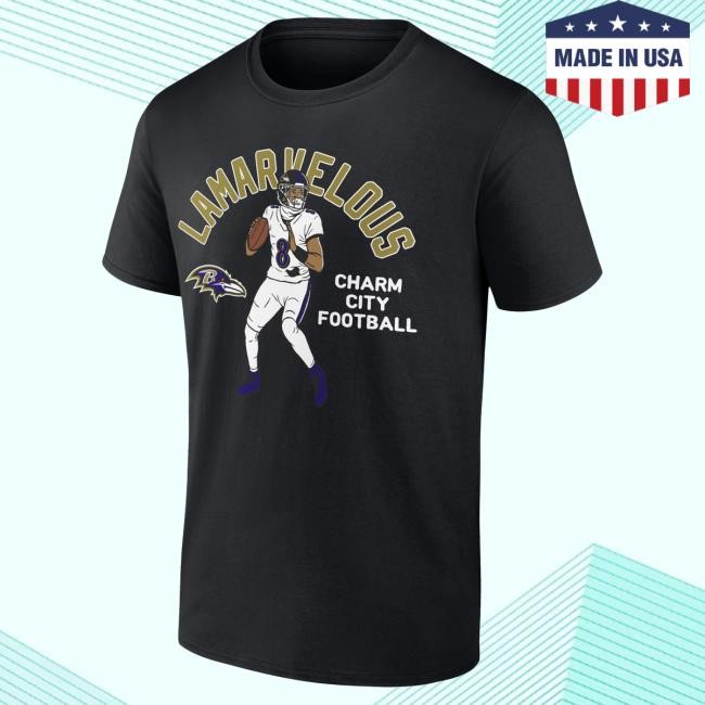 Official NFL Shop Men's Baltimore Ravens Lamar Jackson Black Player Illustrative Pack T Shirt ArizonaCardinals