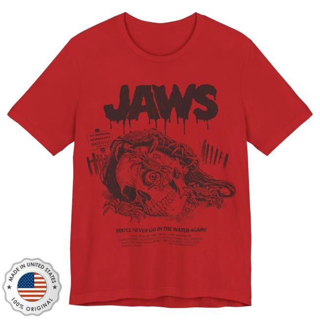 Jaws "No Swimming" Black Ink On Red Dtg Shirts Sadist Art Designs Official