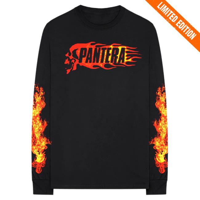 Official Pantera Merch Store Pantera Flame Skull Long Sleeve T-Shirts