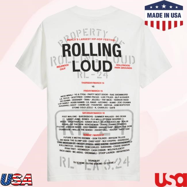 RL LA 24 Property Of White Lineup New Tee Rolling Loud Shop