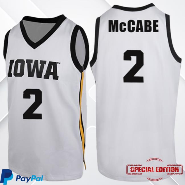 Official Iowa Hawkeyes Merch Store Iowa Hawkeyes Mccabe #2 White Jersey Tee Iowa Hawkeyes Apparel Clothing Shop
