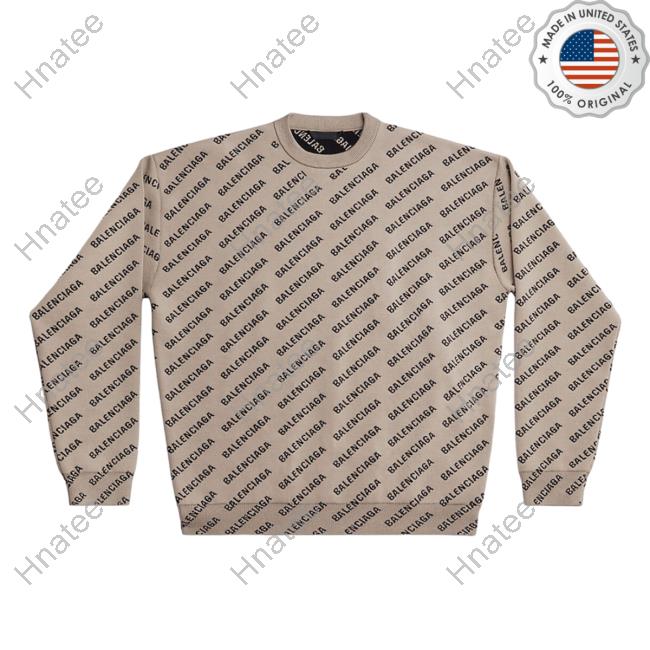 Official Saks Fifth Avenue Clothing Store Shop Balenciaga Mini Allover Logo Beige AOP Crewneck 3D All Over Print Saksfifthavenue