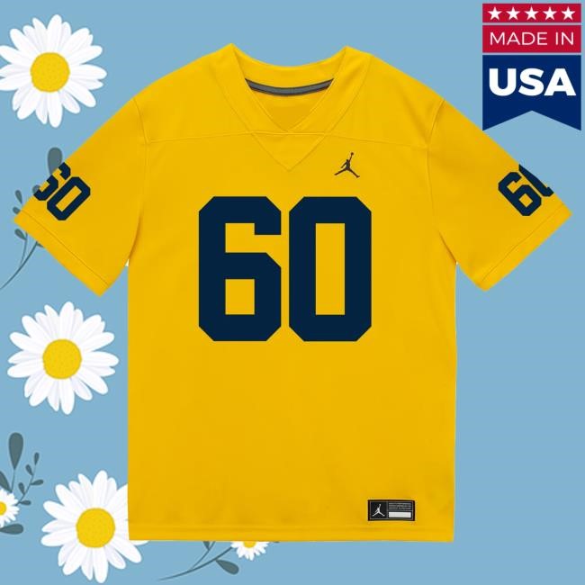 The M Den Michigan Wolverines #60 Brooks Bahr Student Athlete Maize Football Jersey T Shirt