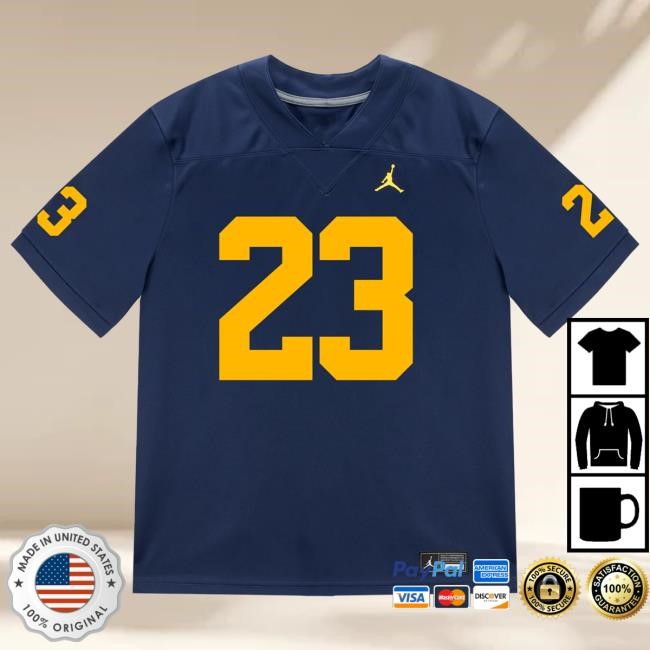 The M Den Michigan Wolverines #23 Cole Sullivan Student Athlete Blue Football Jersey Tshirt
