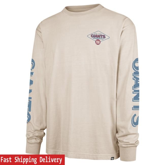 Official New York Giants Merch Men's '47 Cream New York Giants Cairn Ravine Foundation Long Sleeve Hot Shirt NewYorkGiants