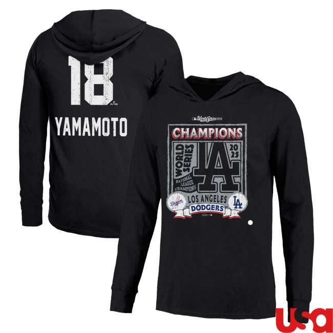 Official Men's Los Angeles Dodgers Yoshinobu Yamamoto Majestic Threads Black 2025 World Series Champions Hoodie Mlb Shop