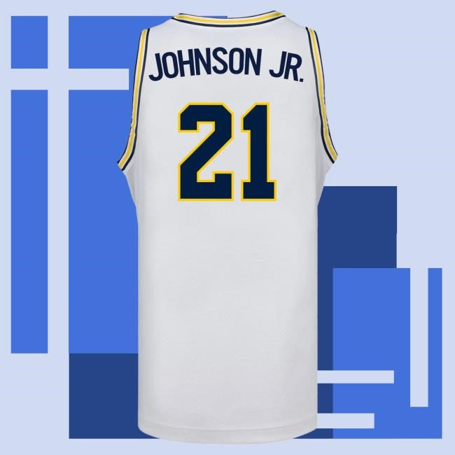 Michigan Wolverines #21 Morez Johnson Jr. Student Athlete White Basketball Jersey Tee | The M Den Official Merch Store Shop
