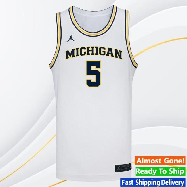 Michigan Wolverines #5 Oscar Goodman Student Athlete White Basketball Jersey Tshirt The M Den Shop Official