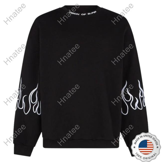 Official Vision Of Super Black Pullover Hoodie With White Flames