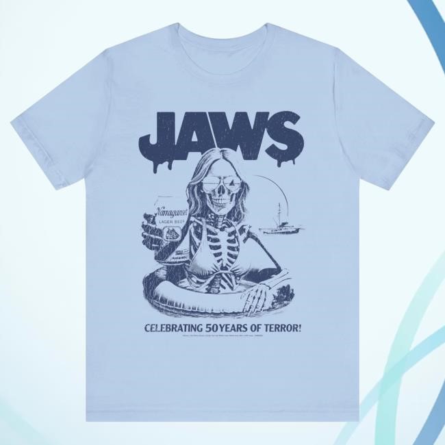 Jaws "Celebrating 50 Years Of Terror!" Vintage Baby Blue DTG Hot Shirt Sadist Art Designs Official