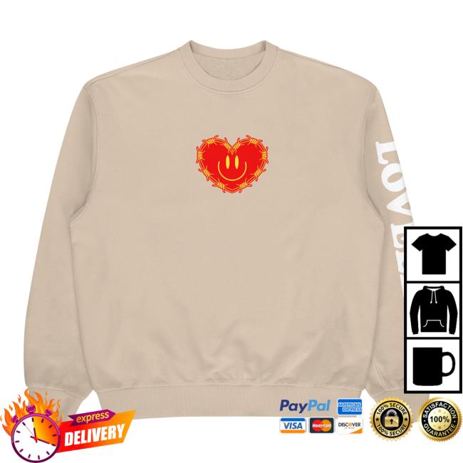 Official Love Less Merch Store Happy Face Heart Long Sleeve Tee