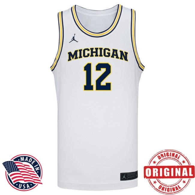 Michigan Wolverines #12 Charlie May Student Athlete White Basketball Jersey Tee | The M Den Official Merch Store Shop