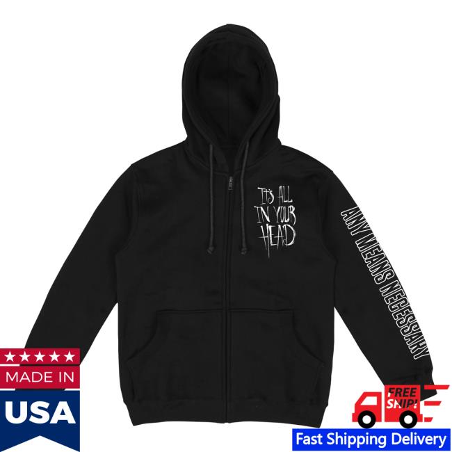 Official Any Means Necessary Clothing It's All In Your Head Zip Up Crewneck Sweatshirt Black