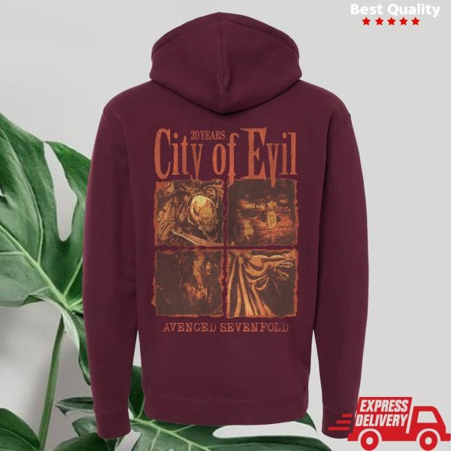 Official Avenged Sevenfold Merch Store City of Evil - Maroon Heavyweight Hoodies (COE 20th Anniversary) A7X World