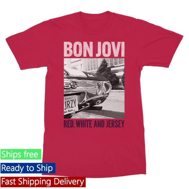 Official Bon Jovi Shop FOREVER Red White and Jersey White Top Shirt