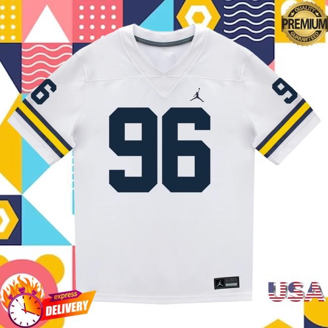 The M Den Michigan Wolverines #96 Dominic Zvada Student Athlete White Football Jersey T Shirt