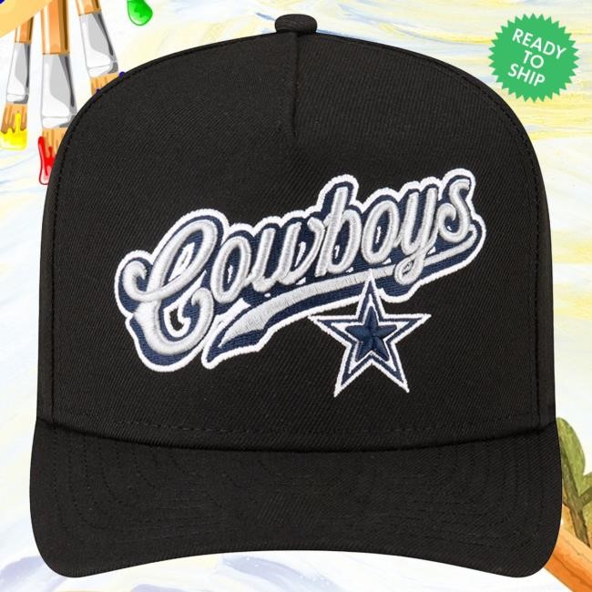 Official Born X Raised + Cowboys Pro Script A-Frame Snapback Hat: Black NFL 2025 Kickoff