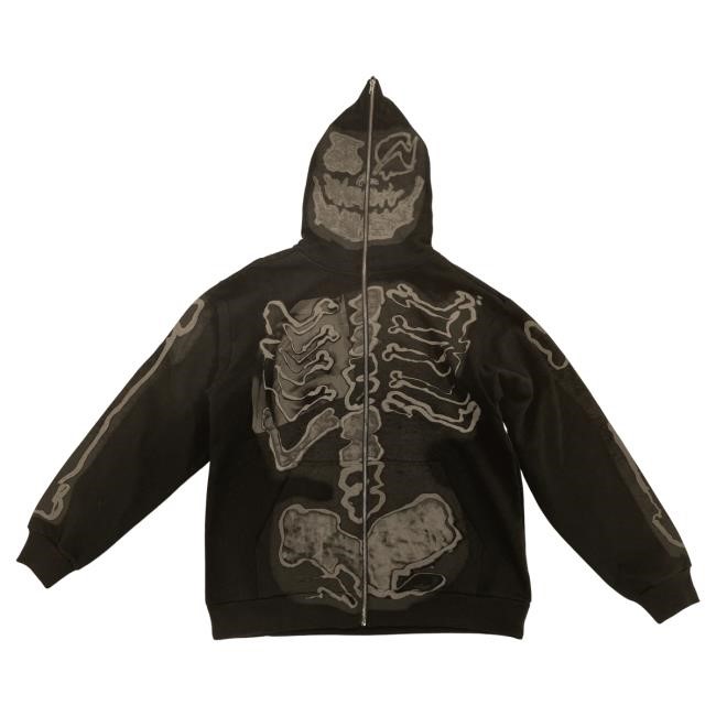 Official Travis Scott Merch Store Shop Travis Scott CJ X FRAGMENT SKELETON GRAFFITI FULL ZIP Hooded Sweatshirt TravisScott