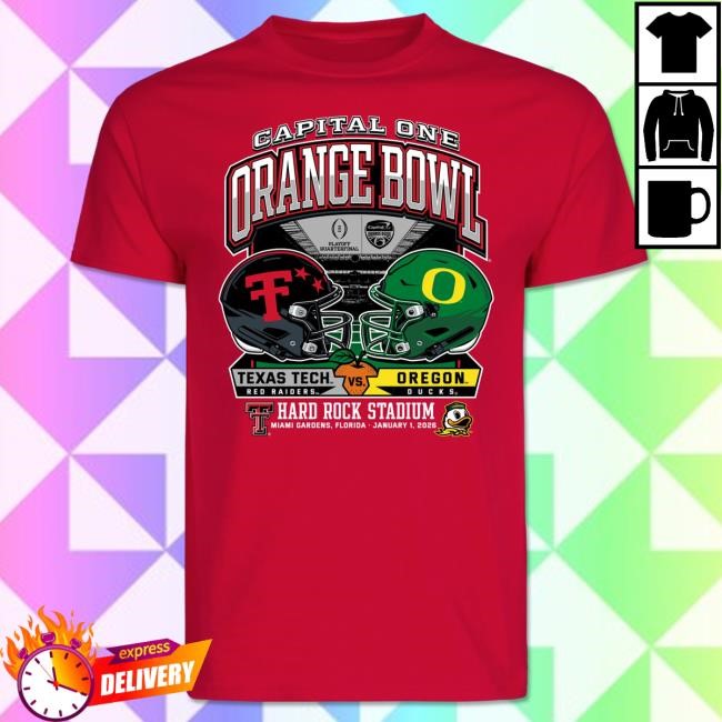 Official Red Raider Outfitter Texas Tech 2025 Orange Bowl - Dueling Helmets vs. Oregon - Tees - RED