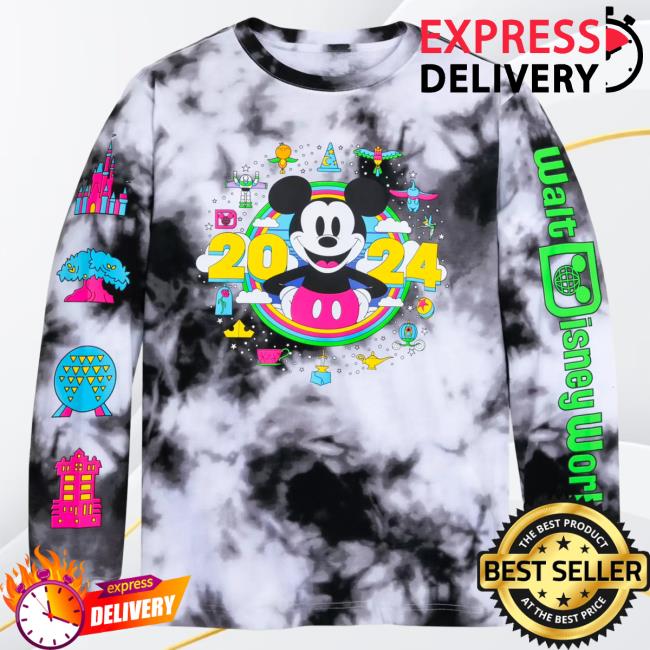 Official Shop Disney Merch Store Mickey Mouse Tie-Dye Long Sleeve T-Shirts Walt Disney World 2024 Shopdisney