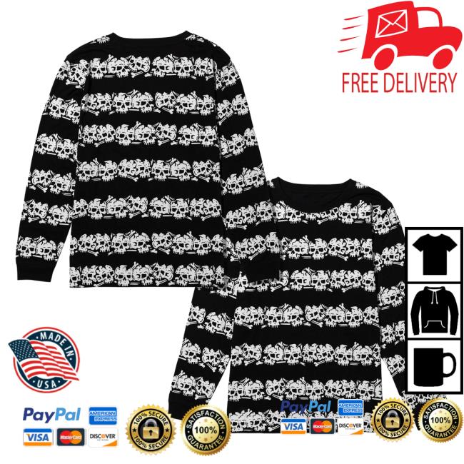 Official Lurking Class Clothing Skulls Stripe Aop Long Sleeve Tee Shirt Black LurkingClass All Over Print