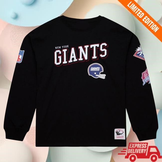 Men's Mitchell & Ness Black New York Giants Training Camp Vintage Logos LongSleeve NewYorkGiants
