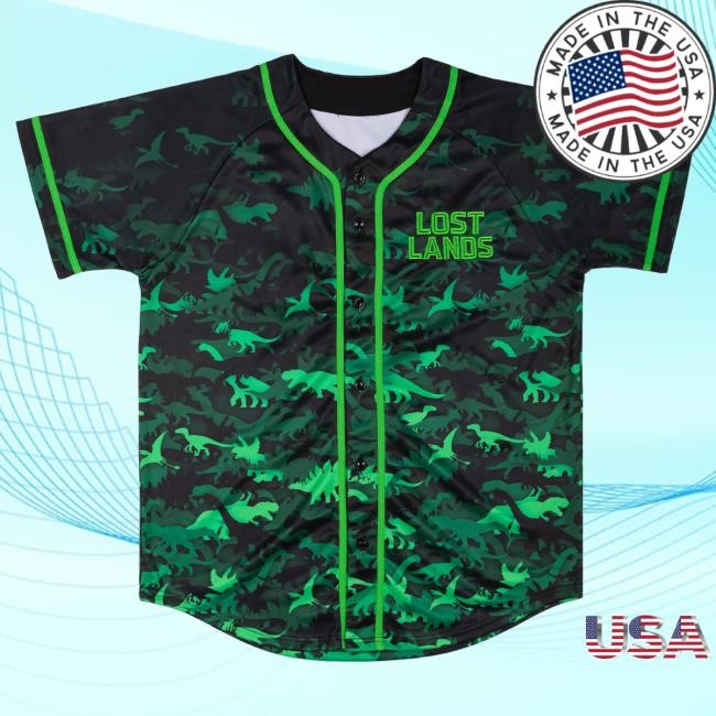 Official Excision Merch Lost Lands Green Dino Baseball Jersey New Shirt
