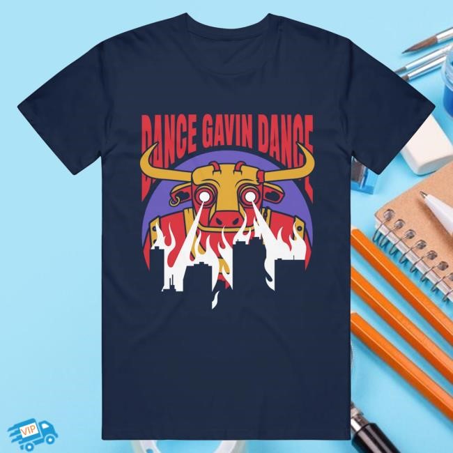 Official Dance Gavin Dance Merch Gavinzilla Flames Navy Tees DanceGavinDance