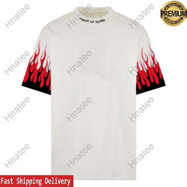 Official Vision Of Super White Tshirt With Printed Black And Red Flames