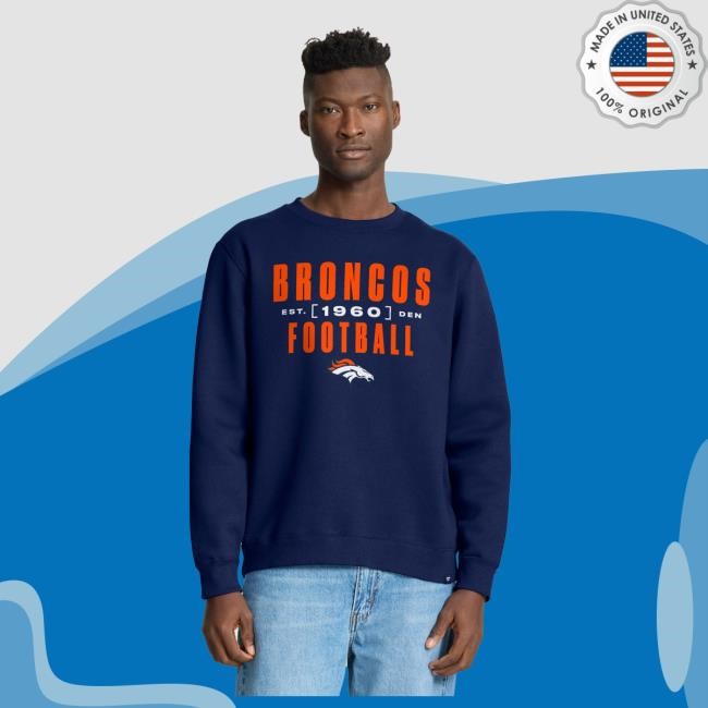 Official Denver Broncos Shop Men's Fanatics Navy Denver Broncos Powerful Throw Legacy Crewneck DenverBroncos