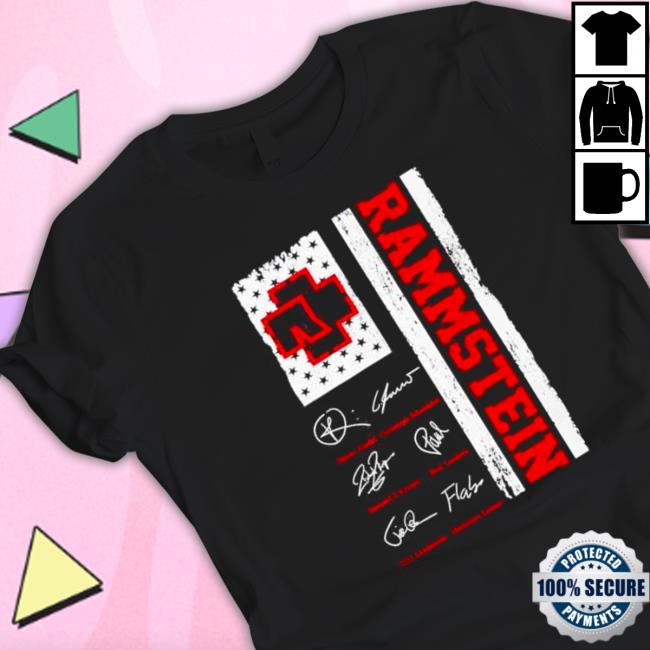 Rammstein Oliver Riedel Christoph Schneider Richard Z Kruspe Paul Landers Till Lindemann Christian Lorens signatures Tee Shirt