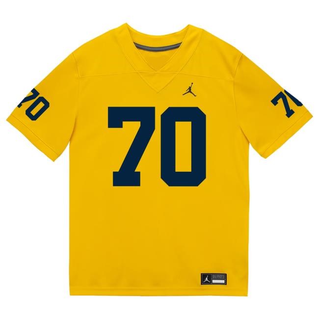 The M Den Michigan Wolverines #70 Brady Norton Student Athlete Maize Football Jersey Tees
