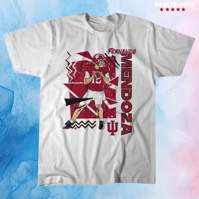 Official Shop Big Ten Store Fernando Mendoza White Indiana Hoosiers Football Caricature Short Sleeve New Shirt