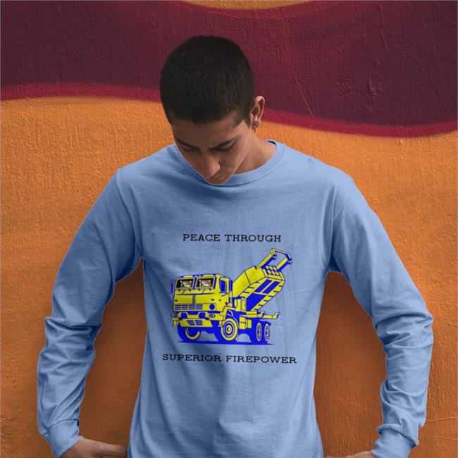 John Bono Saint Javelin Shop M142 Himars Army Truck Peace Through Superior Firepower Shirt Kama