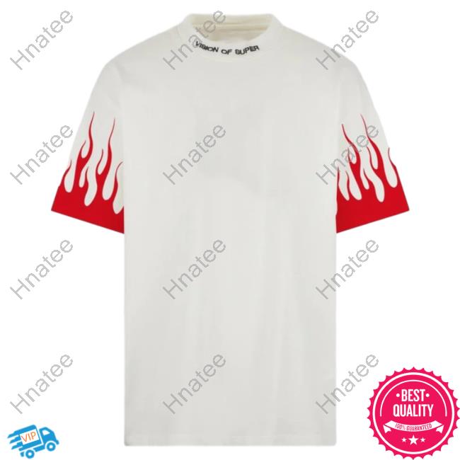 Official Vision Of White Shirt New With Printed Red Flames