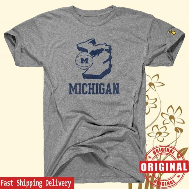 Michigan Wolverines Basketball State Outline Grey Shirt The M Den Shop