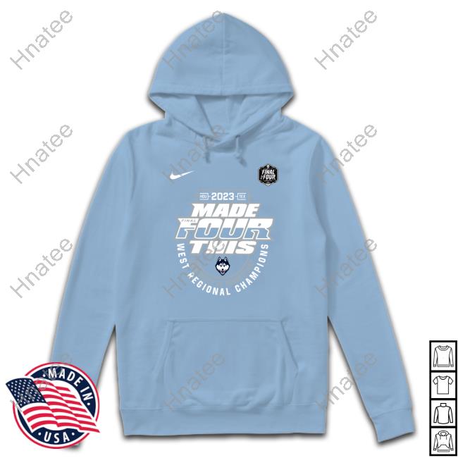 Uconn Huskies Shop 2023 Made Final Four This Ncaa Men's Basketball University Of Connecticut West Regional Champions Shirts Navy