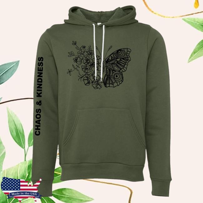 Official Chaos And Kindness Store Blooming Butterfly Pullover Hoodie